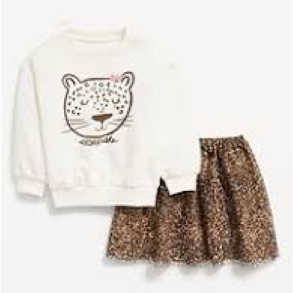 Old Navy Baby Girl Ivory Tiger Sweatshirt & Brown Tulle Skirt Set 18-24 Months